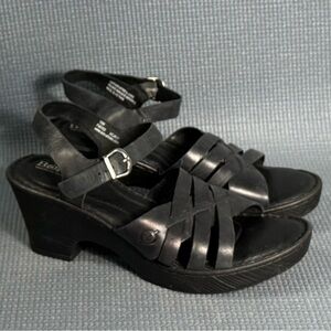 Born Block Wedge Heels Black Leather Closed Toe Open Back Sandals‎ Women’s Sz 10